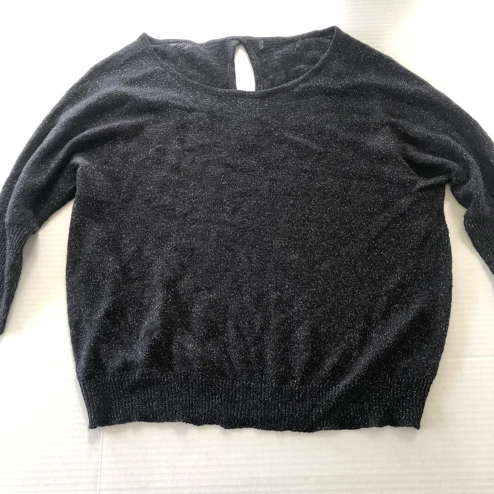 Black Silver Metallic weave Pullover Sweater Women's Sz XL A1095